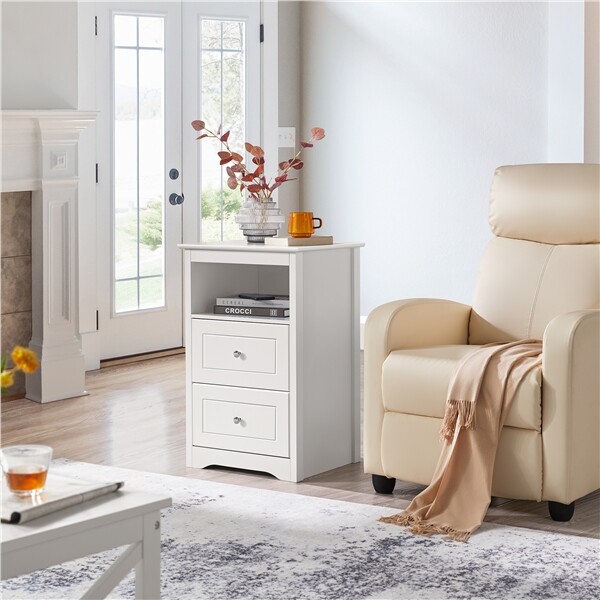 Bedside Table Nightstand with 2 Drawers and Open Shelf Wood Sofa Side End Table gallery