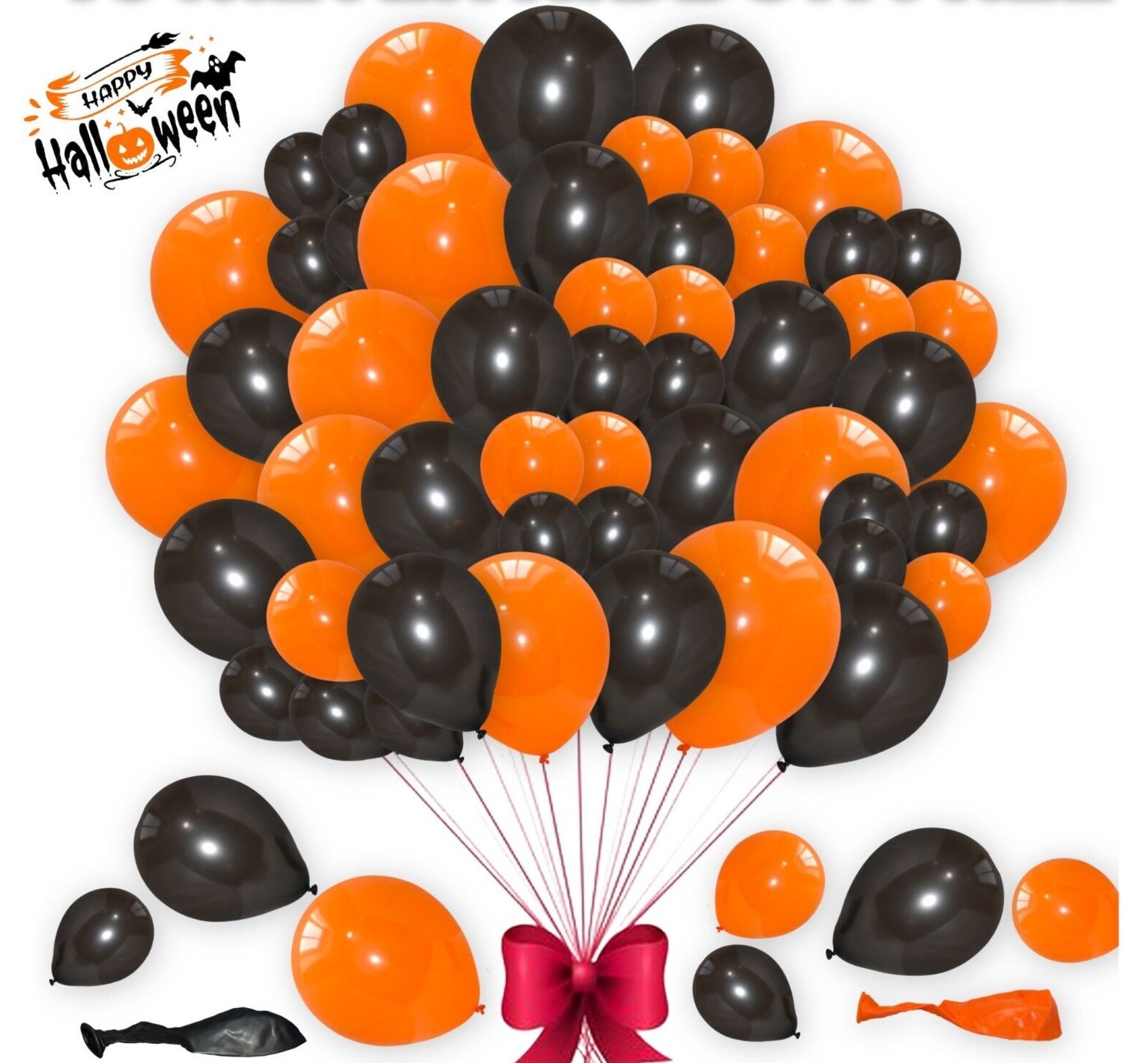100 Pcs Halloween Balloons Orange & Black Balloon for Halloween Party Decor UK gallery