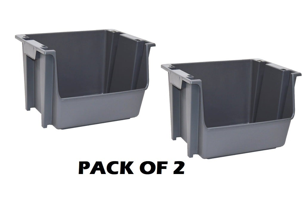 2PACK Mighty Tuff Large Nesting Stack Storage Bin, All, Plastic, Gray gallery