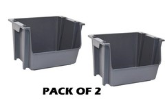 2PACK Mighty Tuff Large Nesting Stack Storage Bin, All, Plastic, Gray