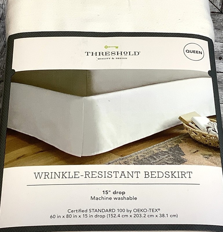Threshold Wrinkle-Resistant Bedskirt Queen Size 15" Drop Machine Washable White gallery