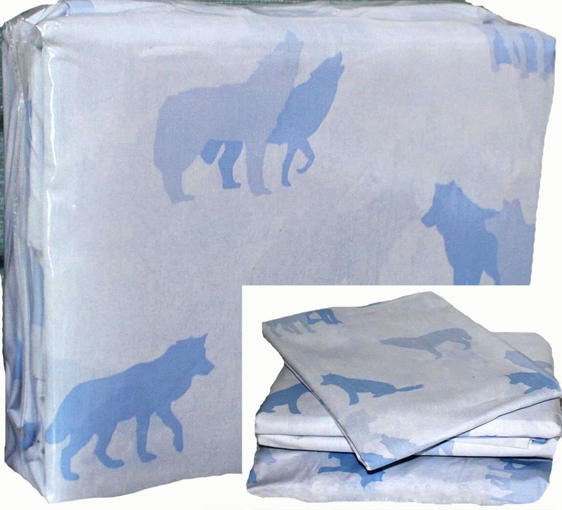 MIDNIGHT WOLVES Bed In Bag Howling Pack Wolf Bedding Blue Comforter & Sheet Set gallery