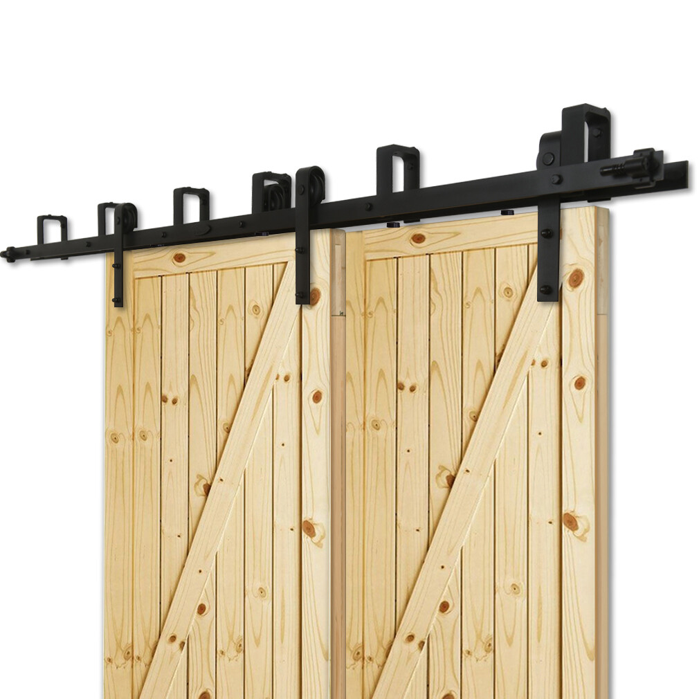 4FT-20FT Bypass Sliding Barn Door Hardware Kit Track Hangers For Double Doors gallery