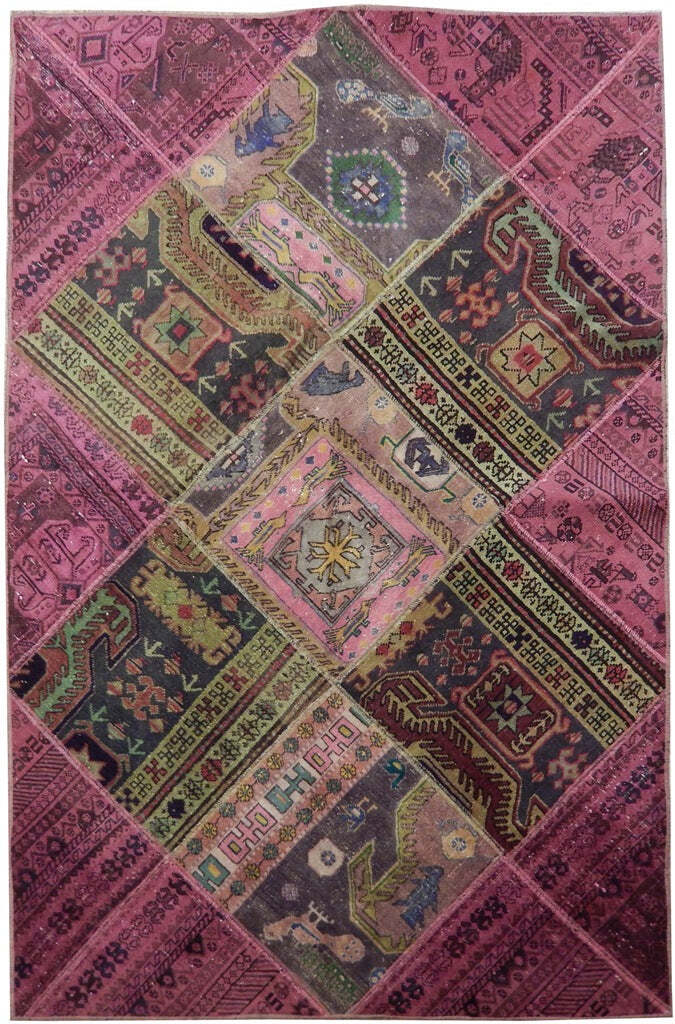 4x6' Red Antique Traditional Patchwork Rug 22151 gallery