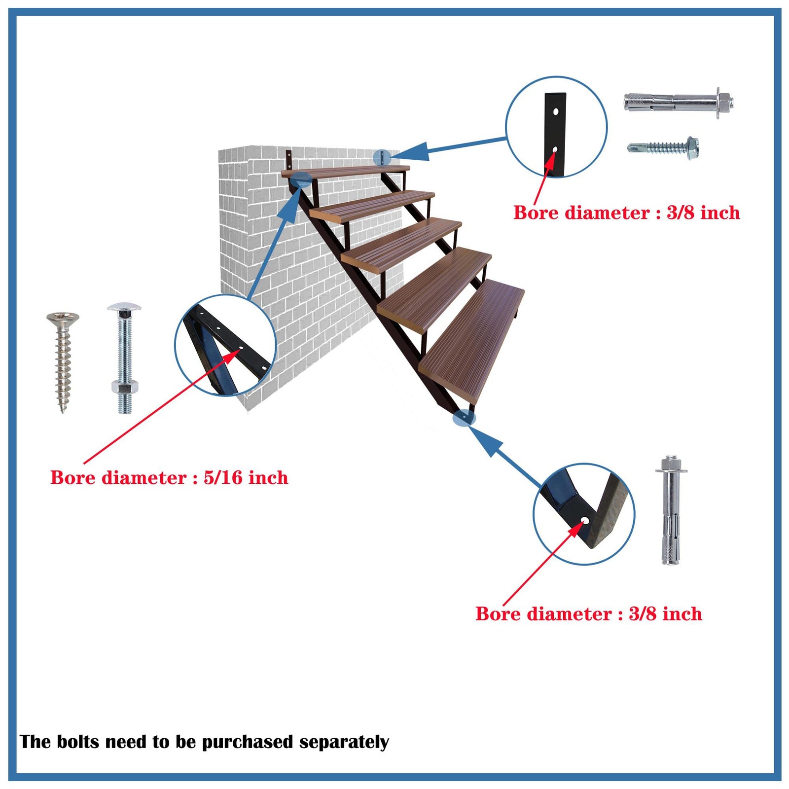 MTB Steel Step Stair Riser - 3 Step for Deck Height 27 Inches Stair Stringer Ste gallery