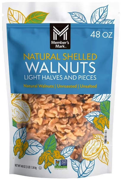 2 Pack Member's Mark Natural Shelled Walnuts Unsalted Light Halves 96 oz gallery