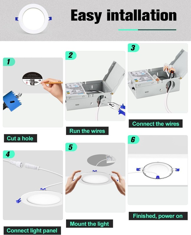 6 Inch 5CCT LED Recessed Ceiling Dimmable Light with Junction Box 2700K-5000K gallery