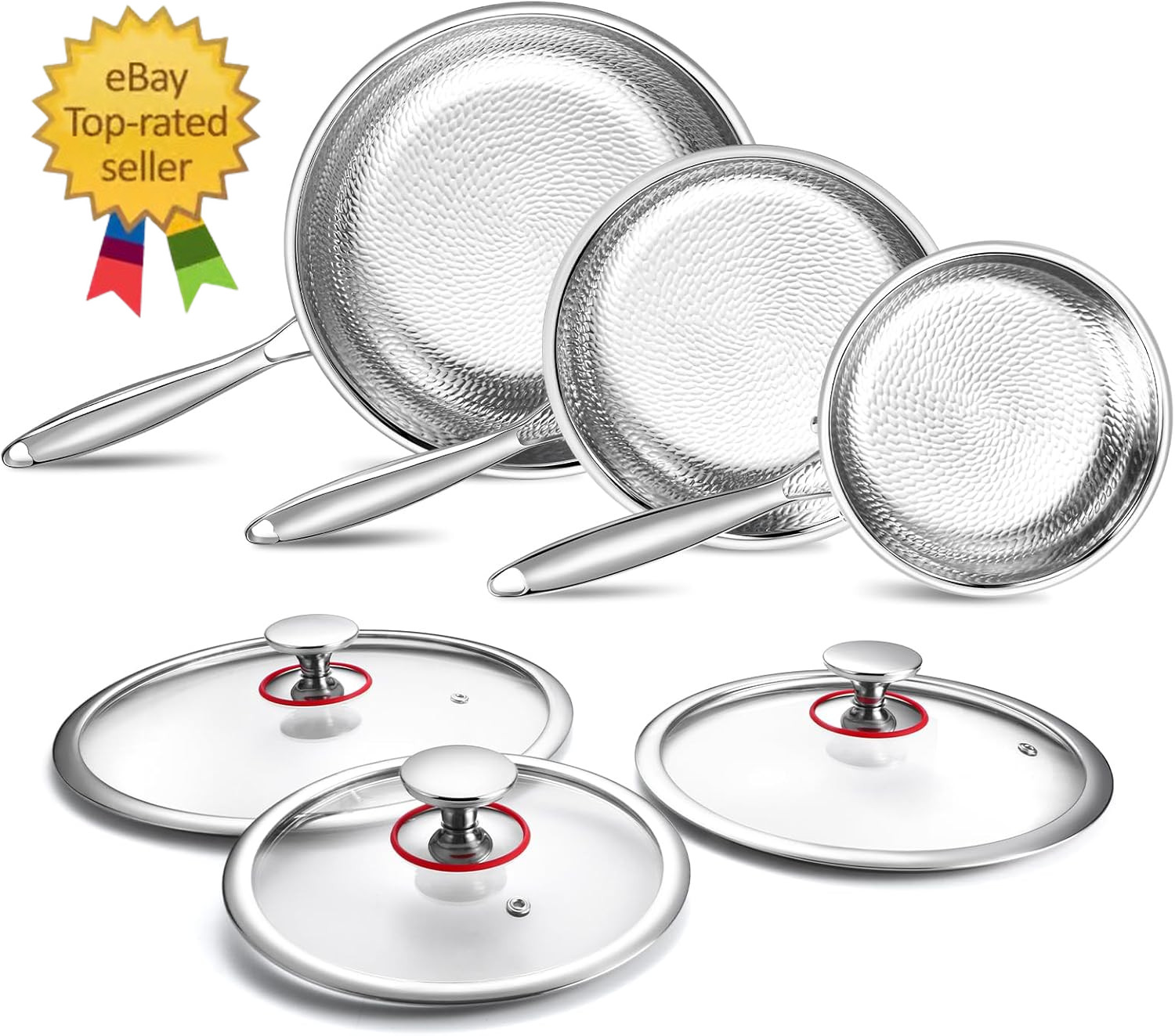 Titanium Non-Stick Frying Pan with Lid, 8, 10, and 12 Inch Hammered Nonstick gallery