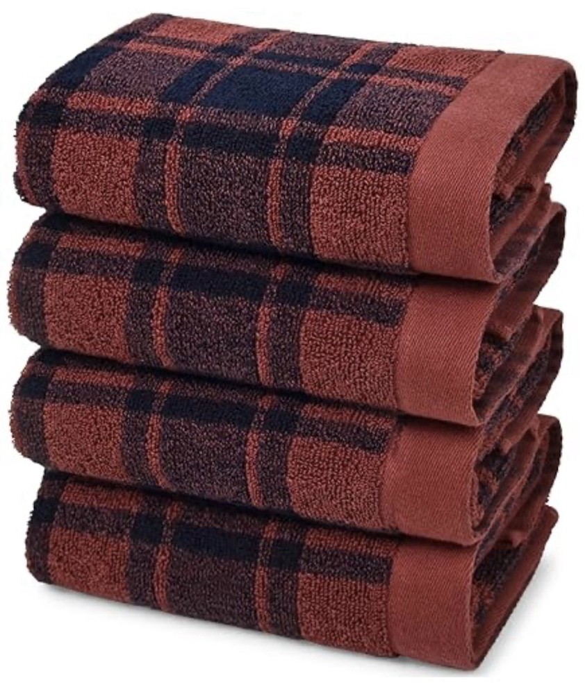Cleanbear Fluffy 100% Cotton Hand Towels Navy/Rust Plaid (set of 4) 28.5"X13.5"