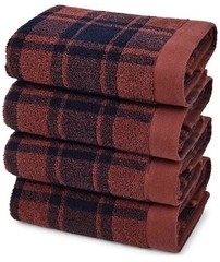 Cleanbear Fluffy 100% Cotton Hand Towels Navy/Rust Plaid (set of 4) 28.5″X13.5″