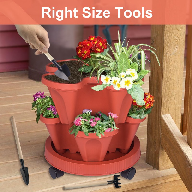 Vertical Planter 3-7 Tier Stackable Planters w/ Wheels & Tools Garden Tower Pot gallery