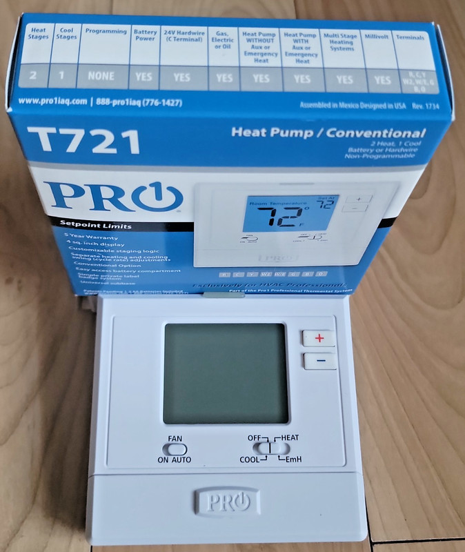 Pro1 T721 Digital Thermostat Non-Programmable 2 Heat 1 Cool Heat Pump - NEW READ gallery