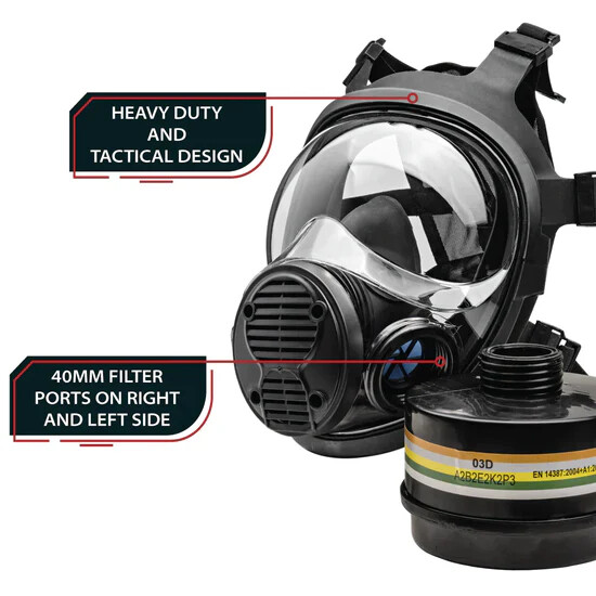 Parcil Safety NB-100 Gas Mask Full Face Respirator w/ 40mm Defense Filter gallery