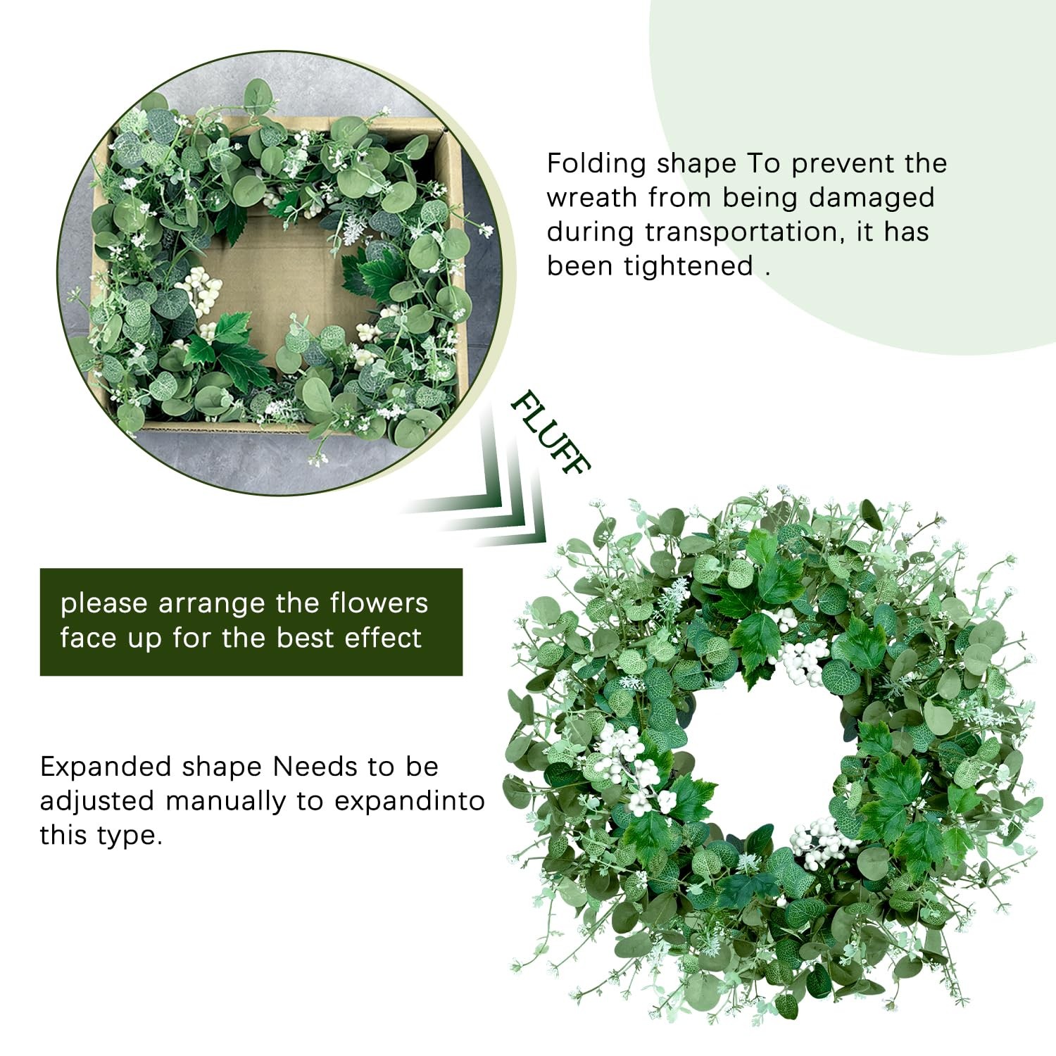 Qingbei Rina Spring Wreaths for Front Door 22 Inch, Eucalyptus Door Wreath wi... gallery