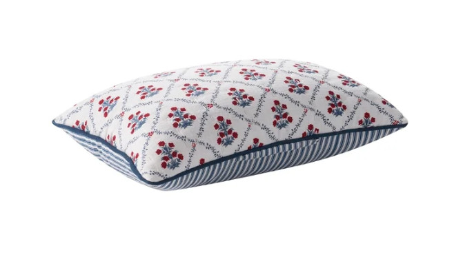 Poppy Trellis Throw Pillow Red/White/Blue 19" x 13" My Texas House NEW gallery