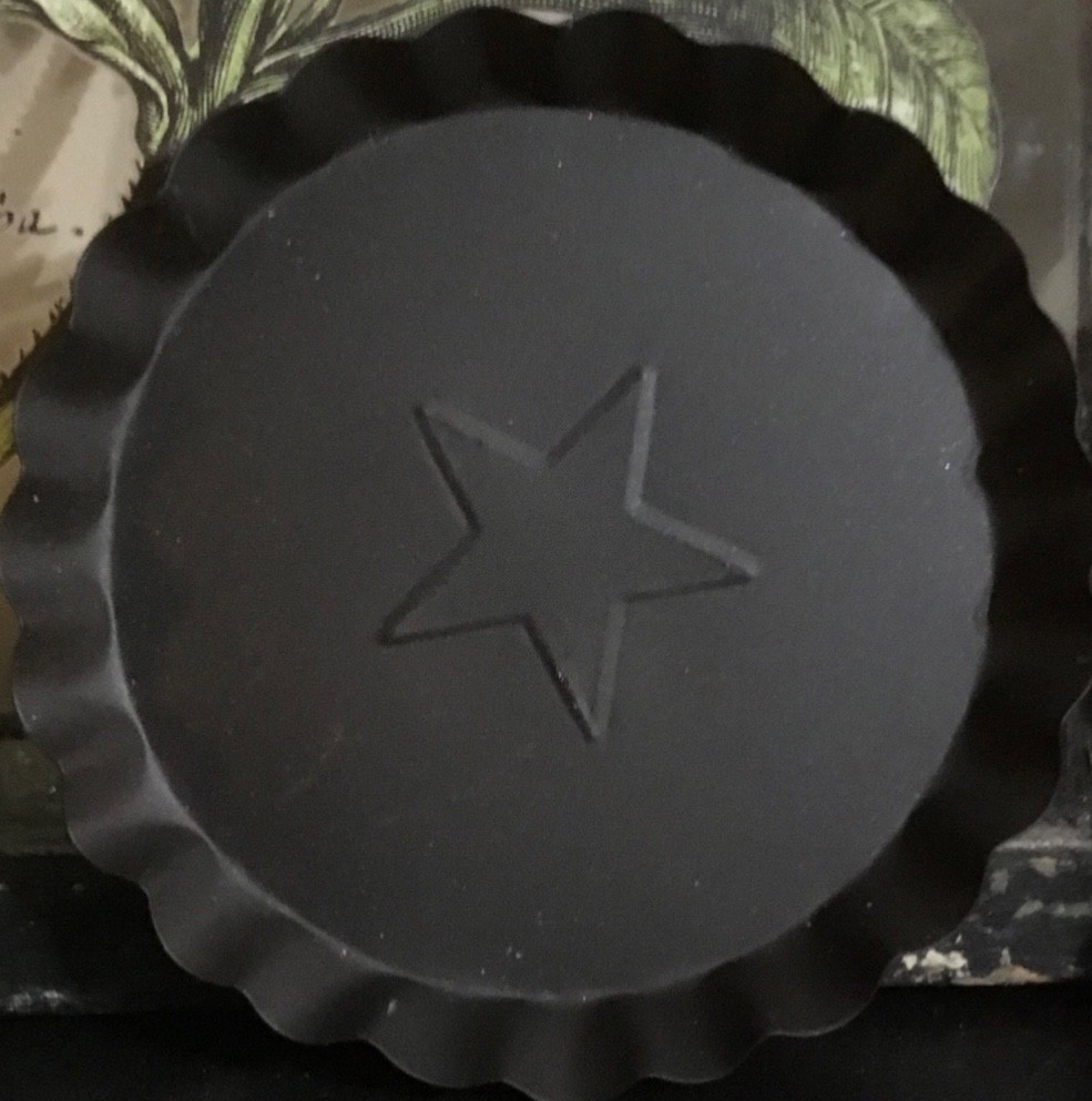 Set 2- 5” Primitive Rusty Candle Pan Primitive Rusty Plate Fluted Candle Pan gallery