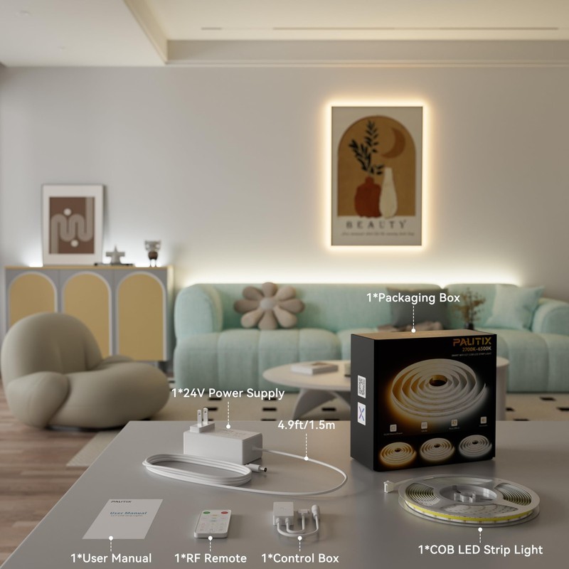 Cob Led Strip Light White Cct Tunable 32.8ft/10mullisted 6400leds Dimmable 2700k gallery