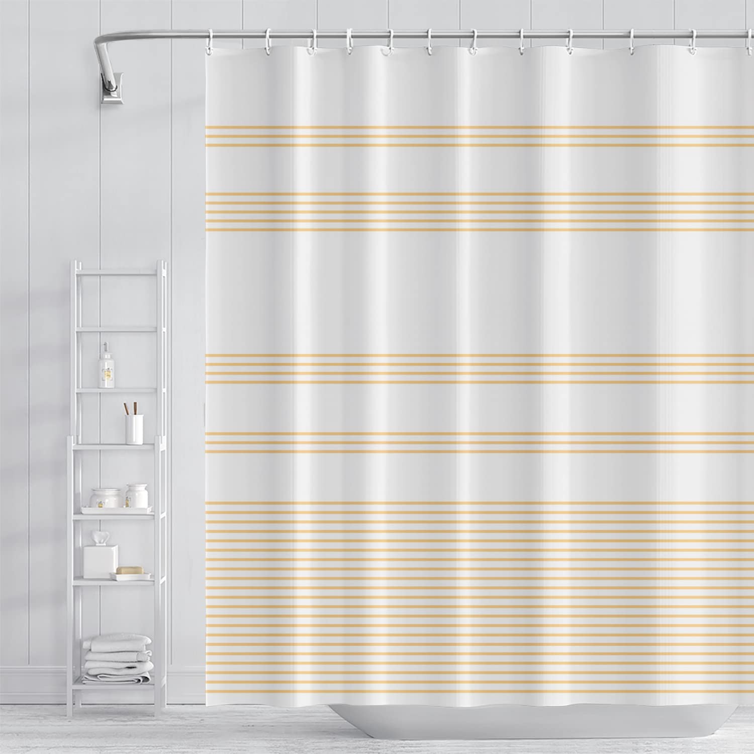 Light Yellow Stripes Bathroom Shower Curtain Abstract 48"W x 72"L (Pack of 1) gallery