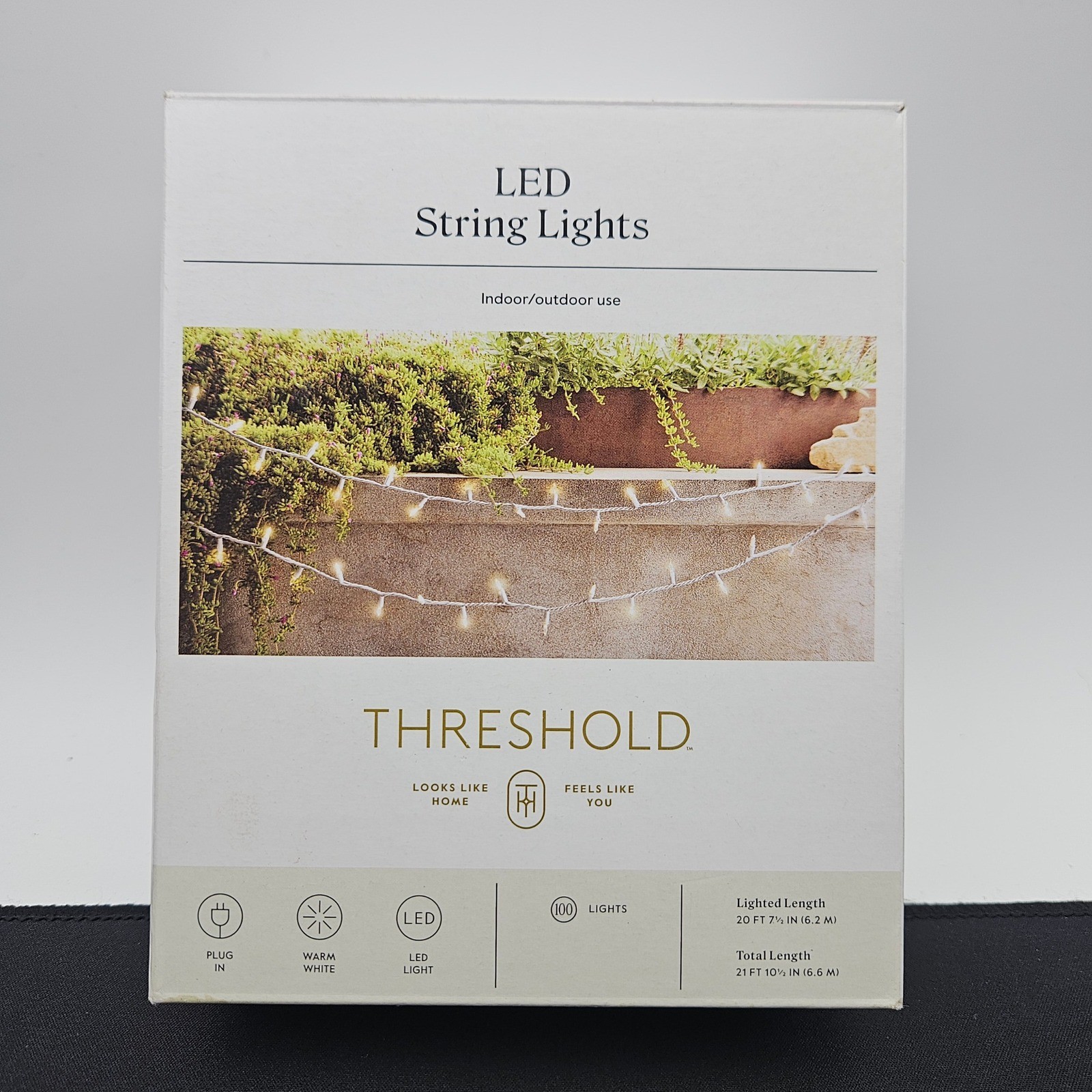 Threshold 100ct LED String Lights Warm White 21ft Indoor Outdoor White Wire gallery