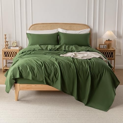 100% Washed Cotton Linen Feel Sheet Set Size, 4 Pieces Deep Pocket Queen Green gallery