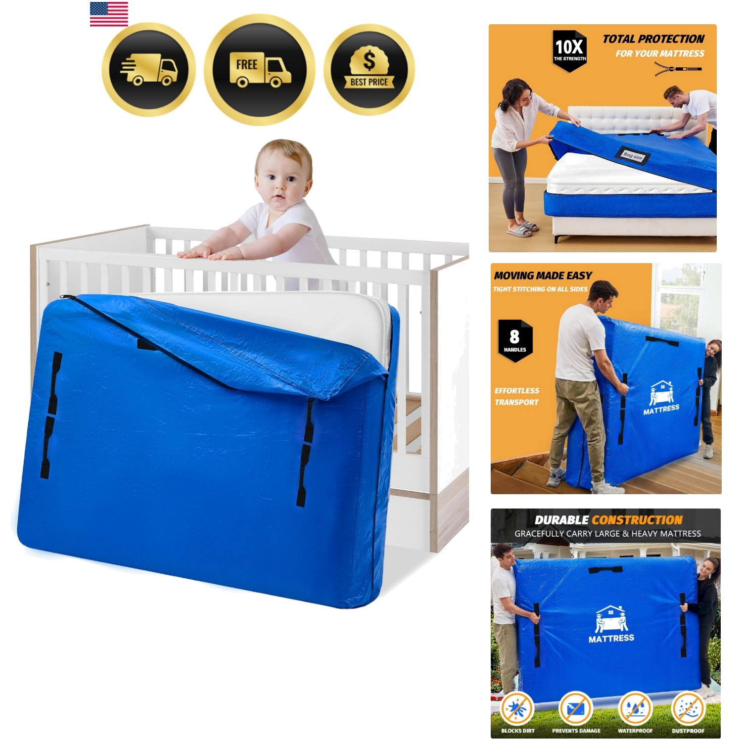 Mattress Protection Bag Waterproof Moving Storage Crib Size With Handles gallery