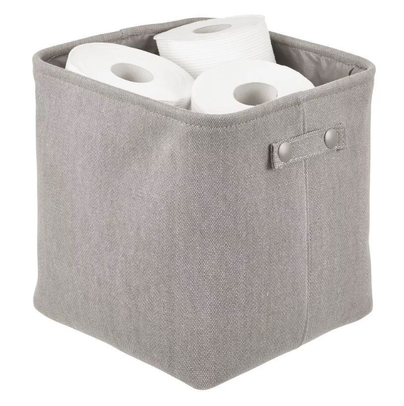 mDesign Cotton Fabric Storage Organizer Bin Basket Bathroom Tote box light grey gallery