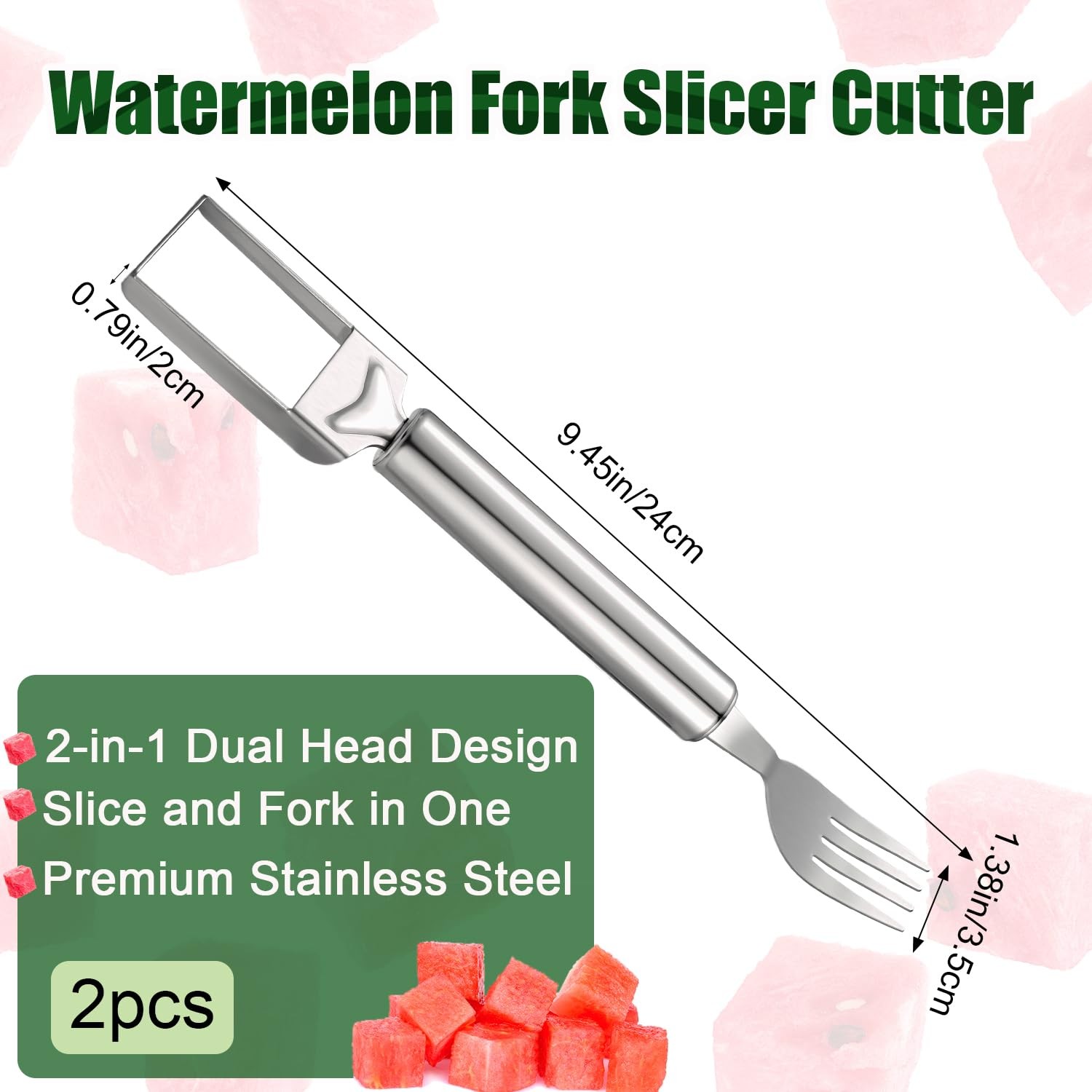 2pcs Silver Watermelon Fork Slicer Cutter, Stainless Steel, 9.45x1.38x0.79in, gallery