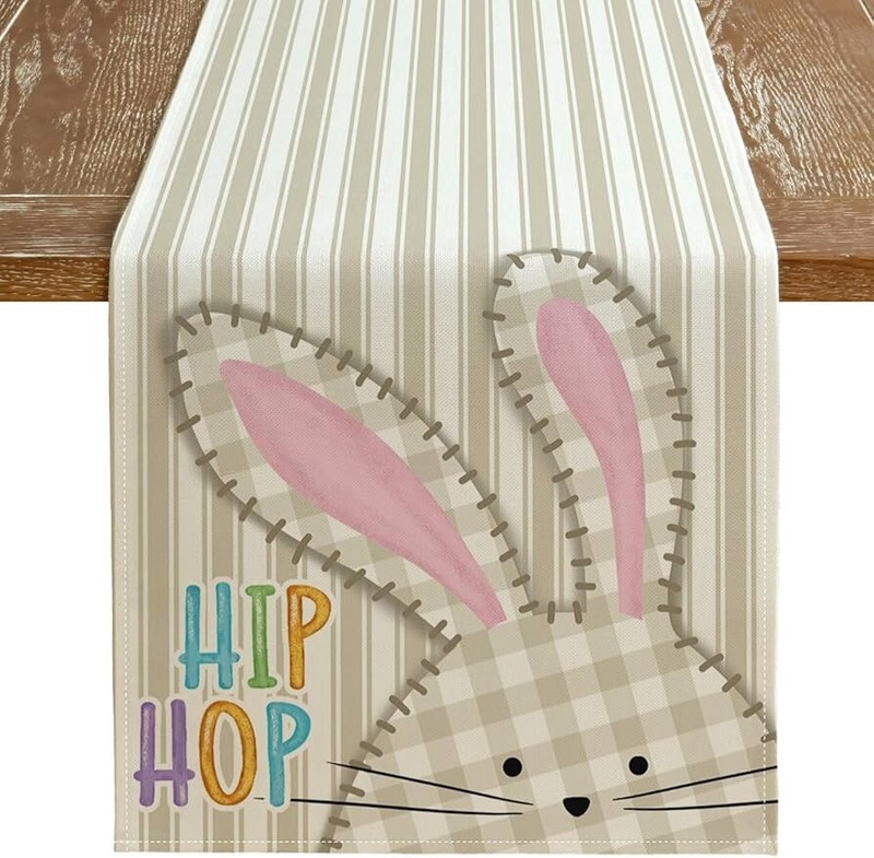 ARKENY Easter Table Runner 13x60 Inches, Bunny Rabbit Hip Hop SpringSummer Decor gallery