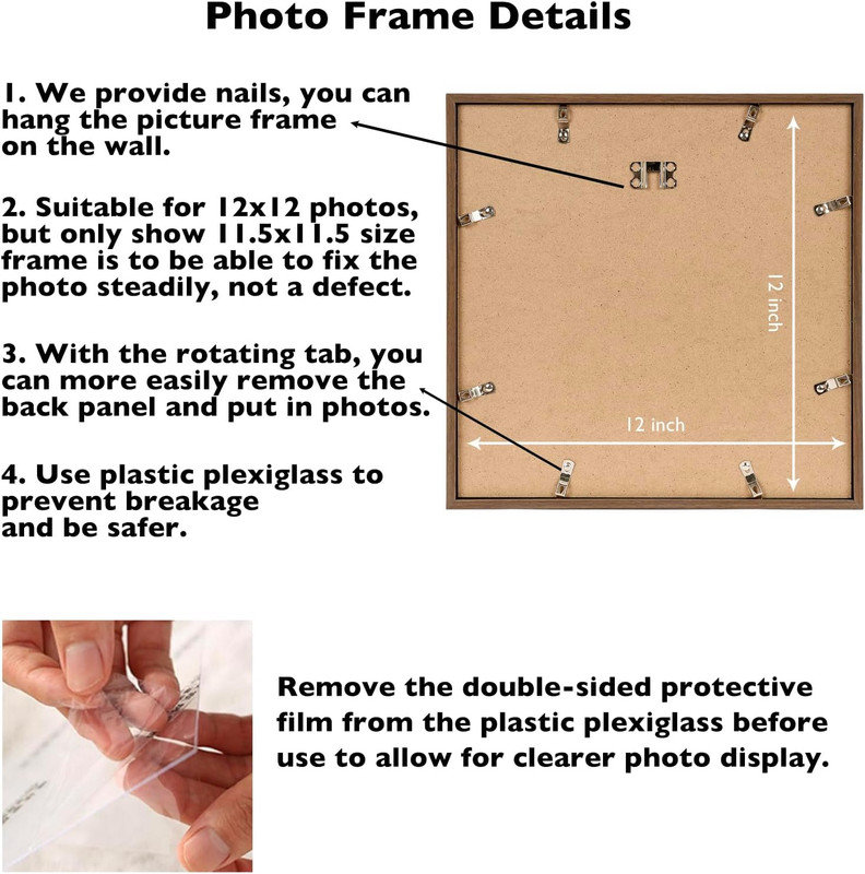 12x12 inch Picture Frame Horizontal and Vertical Formats for Wall Hanging, Brown gallery