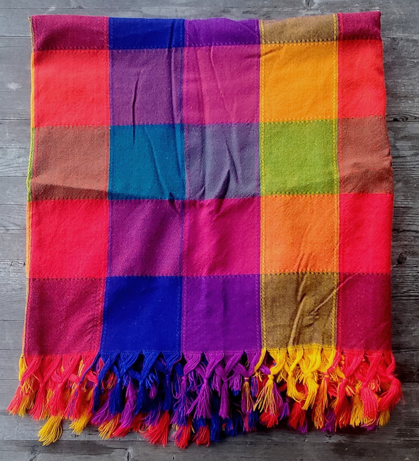 Great Mexican Handcrafted Color Block Fringed Tablecloth 86 x 78 in gallery