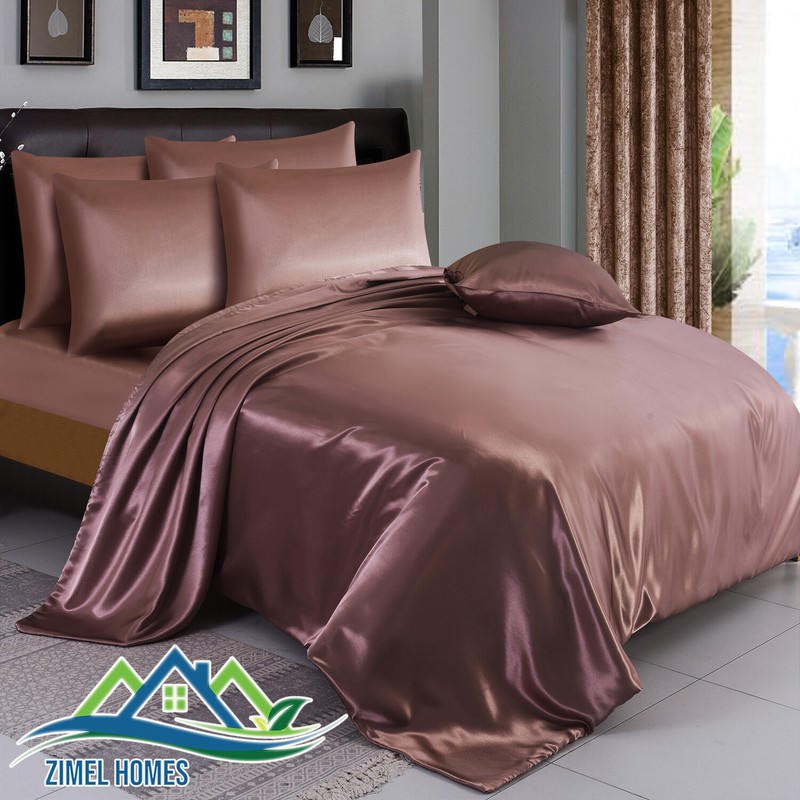 6PCS SATIN SILK ✔ COMPLETE BEDDING SET ✔ DUVET COVER FITTED SHEET 4 PILLOW CASES gallery