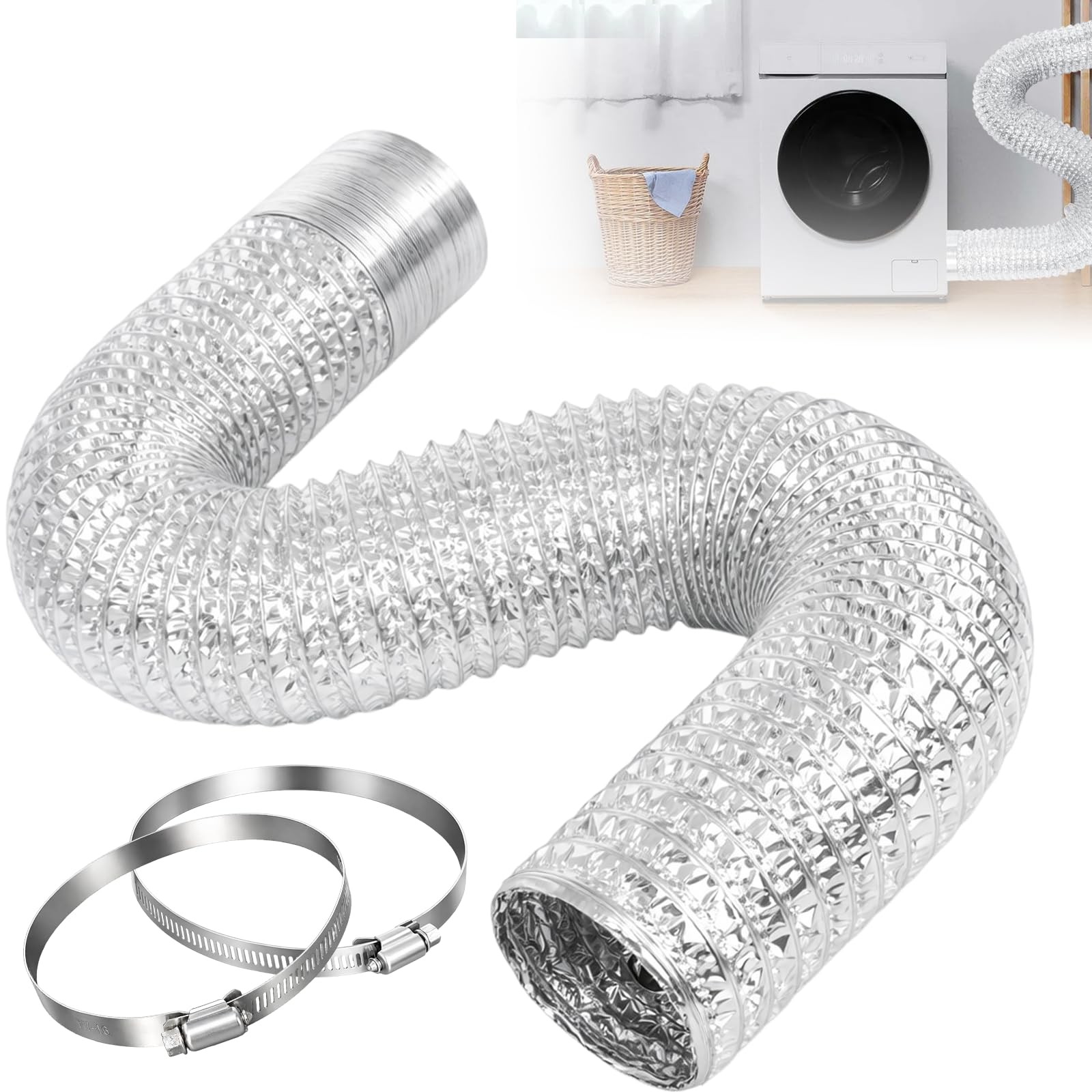 4 Inch Dryer Vent Hose, 9 FT Flexible 9ft Hose-Silver, Silver gallery