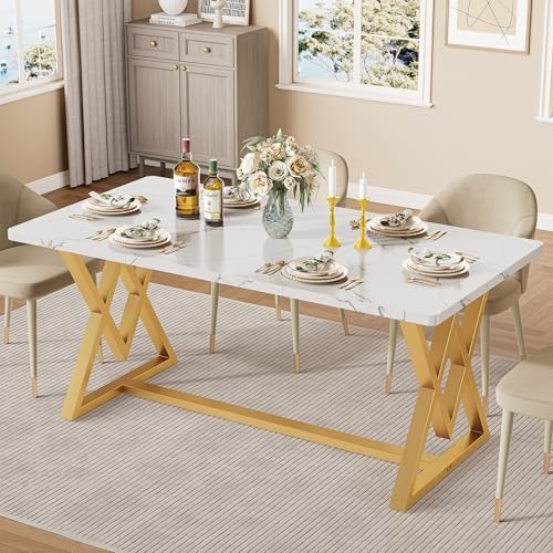 63" Dining Table for 4-6, Modern Rectangular Kitchen Table with Sturdy White gallery