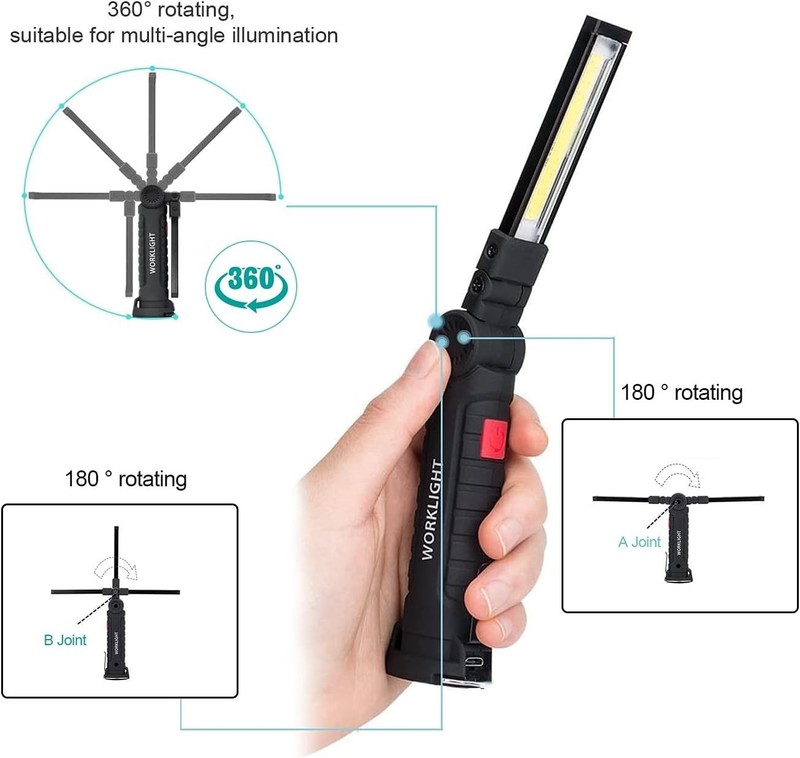 2-Pack 360° Rechargeable LED Work Lights with Magnetic Base & Hook for Mechanics gallery