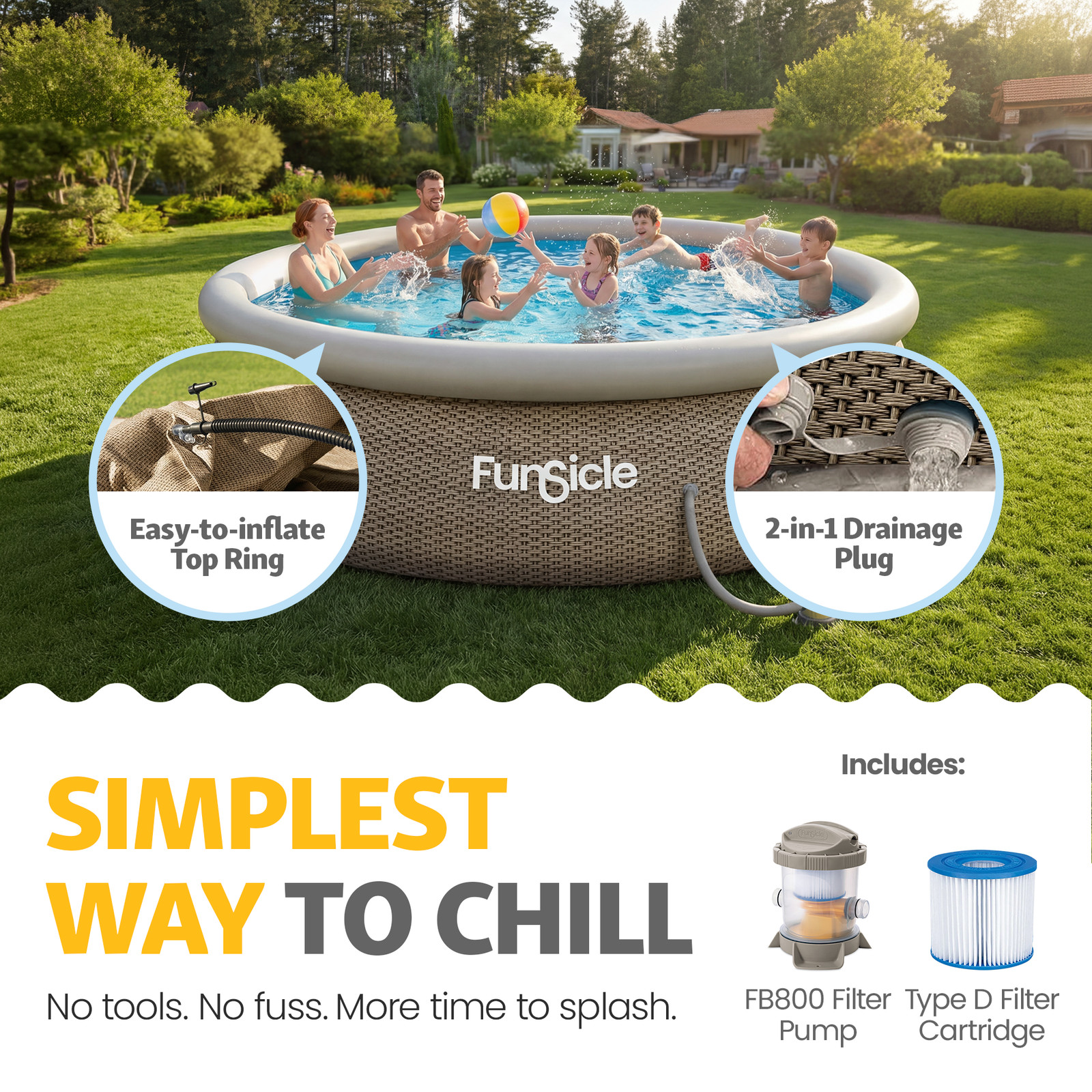 Funsicle 12' x 36" QuickSet Ring Top Above Ground Swimming Pool, Basketweave gallery
