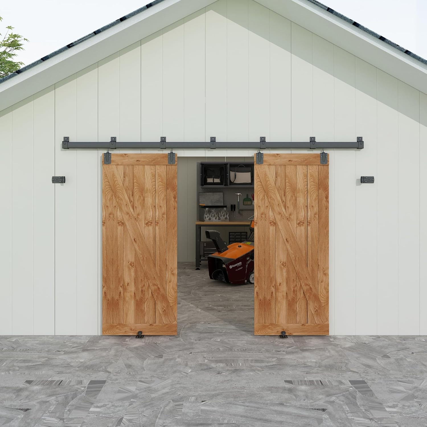 10FT Box Rail Exterior Barn Door Hardware Kit, Heavy Du Sliding Door Hardware, W gallery