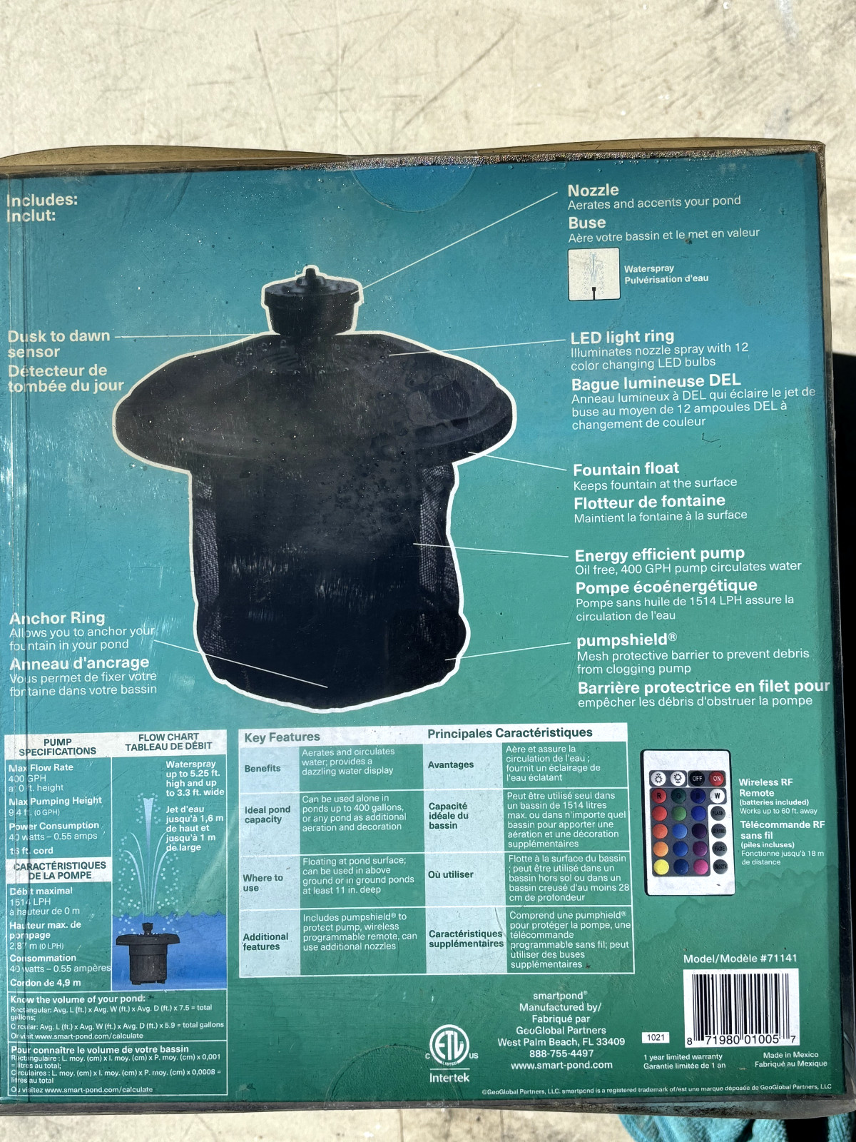 Smartpond Black Pond Color Changing Lights Floating Fountain with Pump 400 GPH gallery