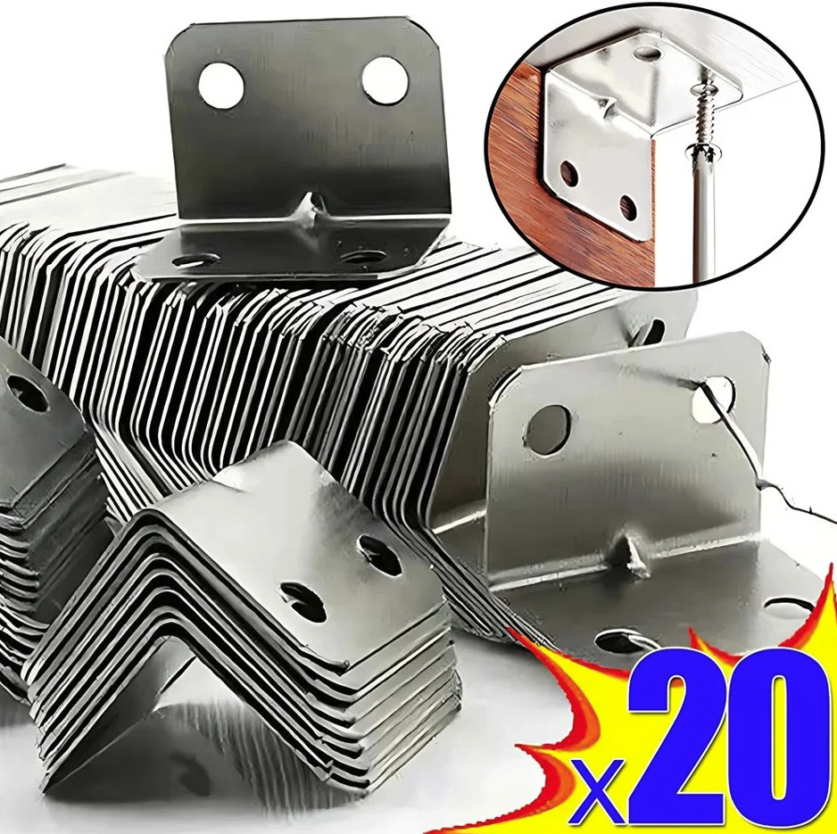 20pcs Stainless Steel 90° L Brackets Furniture Corner Connector - NEW gallery