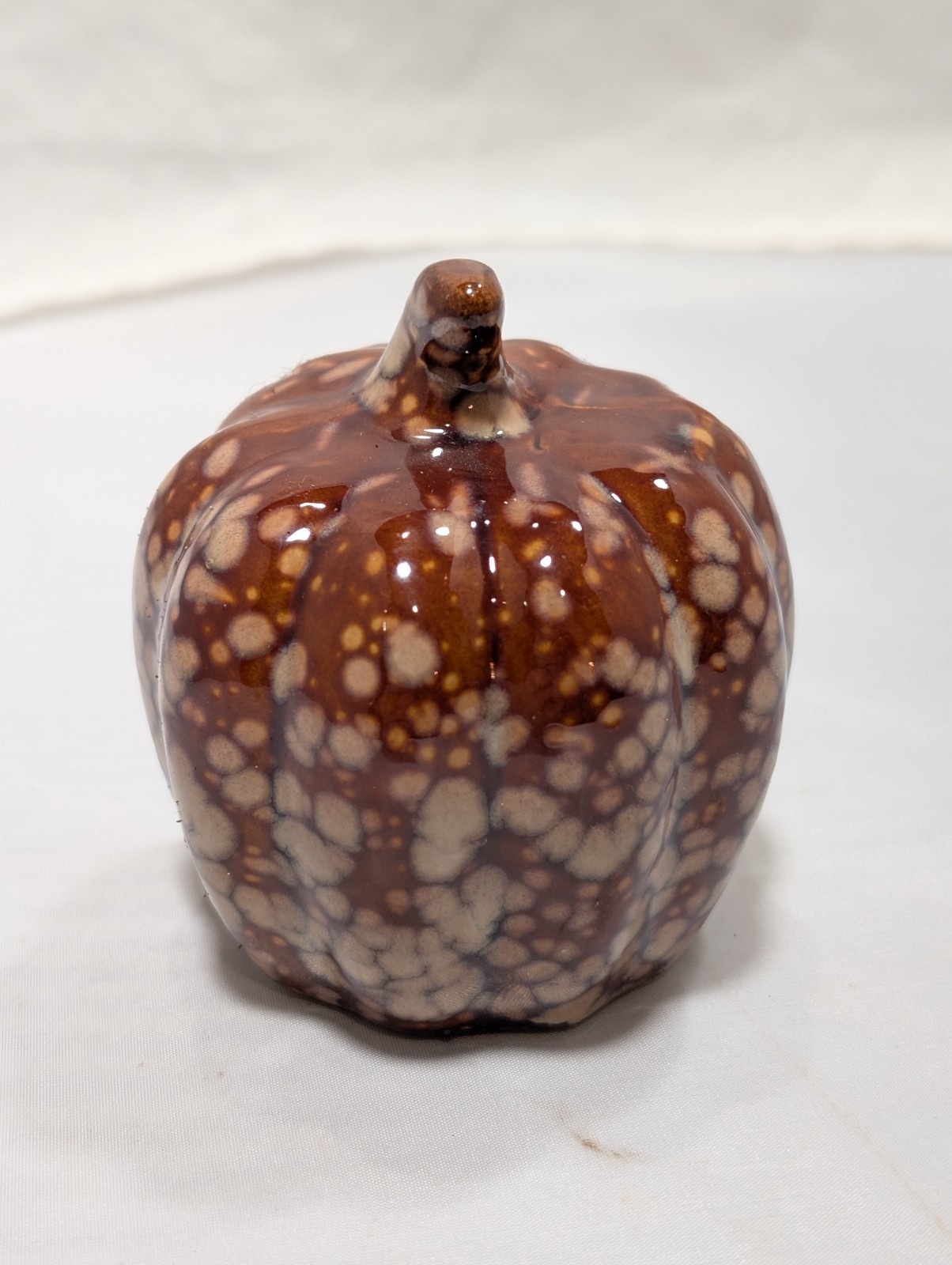 Mini Ceramic Pumpkin Fall Decor - Glossy Brown & Beige Speckled Glaze gallery