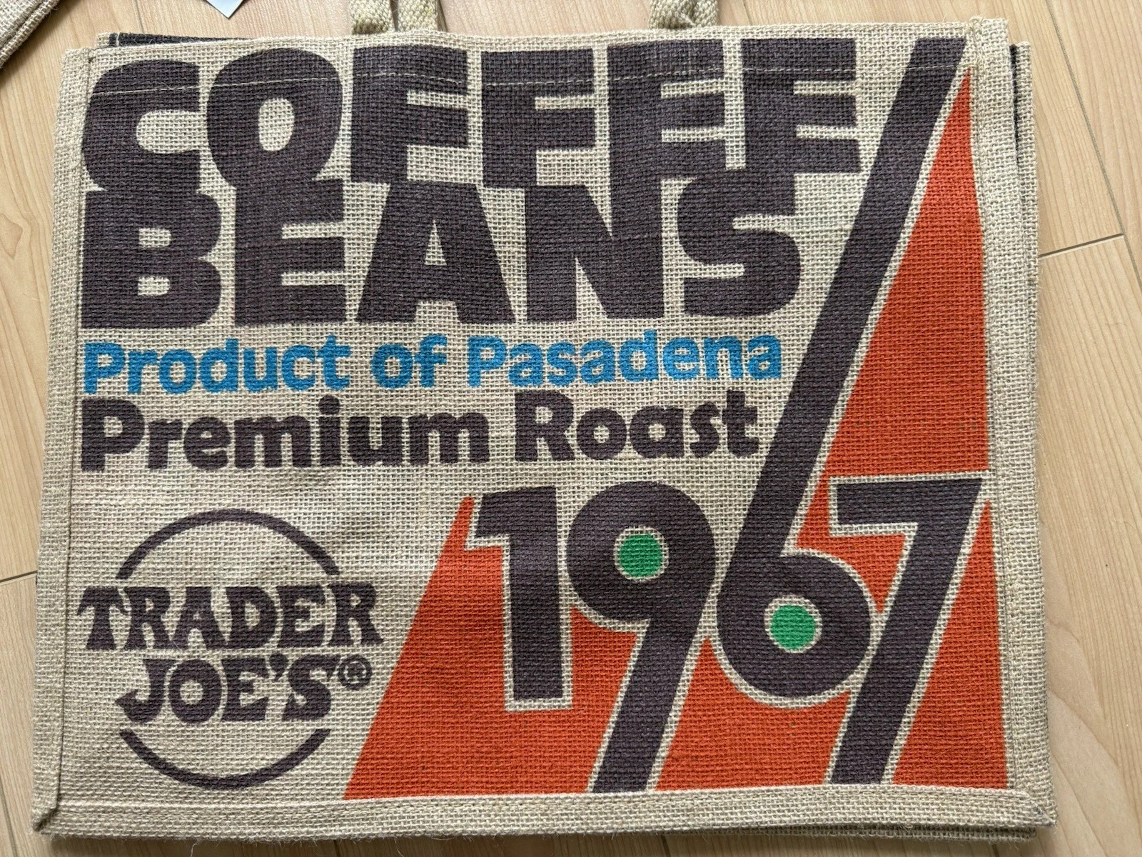 Trader Joe's Coffee Beans Tote Reusable Jute Burlap Bag, 1 Bag NEW gallery