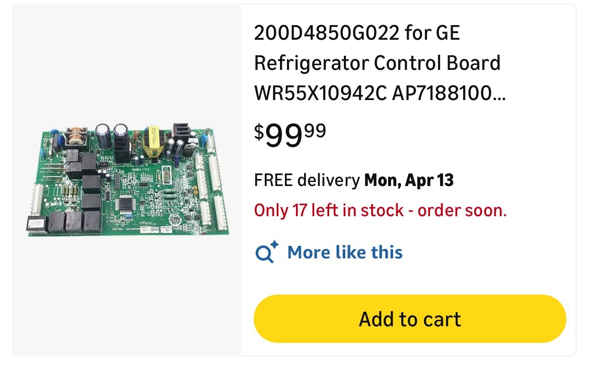 200D4850G022 GE Refrigerator Main Control Board Replacement - WR55X10942C PS1672 gallery