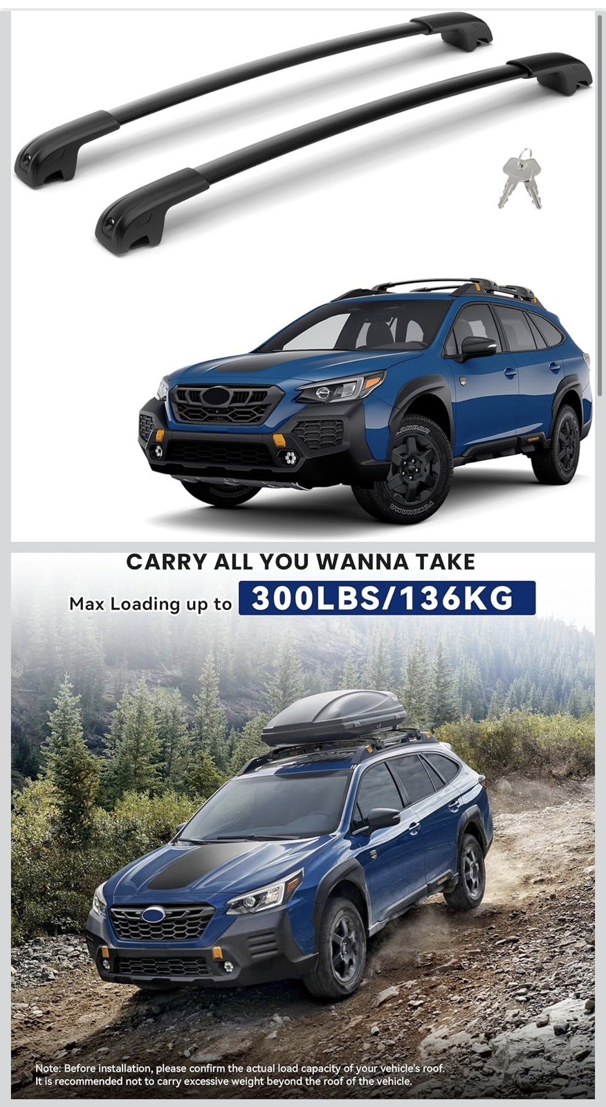 330lb Heavy Duty Lockable Roof Rack Cross Bars Compatible with Subaru Crosstr... gallery