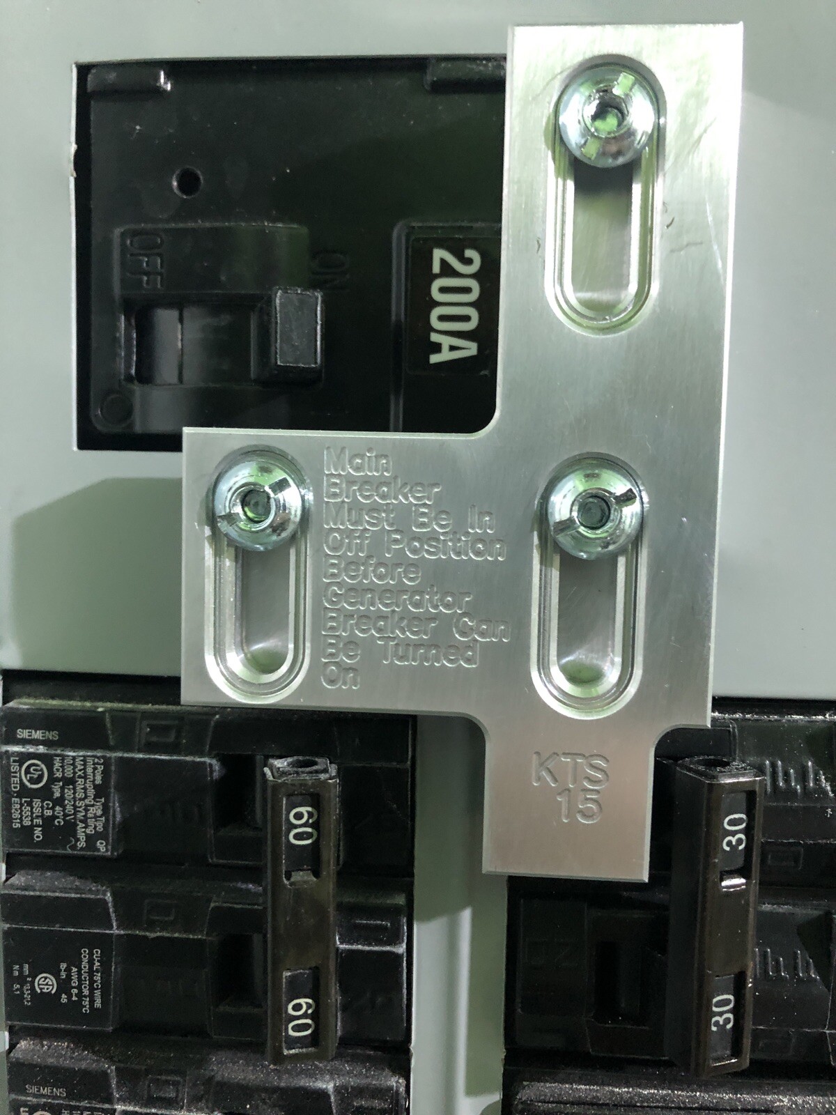 Generator Interlock Kit , Siemens 200 Amp Panel Murray 200 Amp Panel gallery