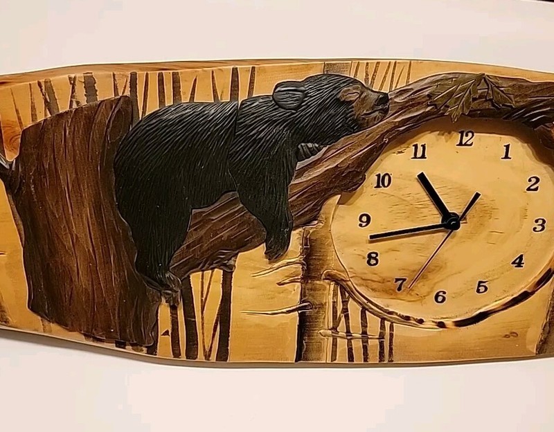Napping Black Bear Wood Wall Clock - 35" W x 10" H gallery