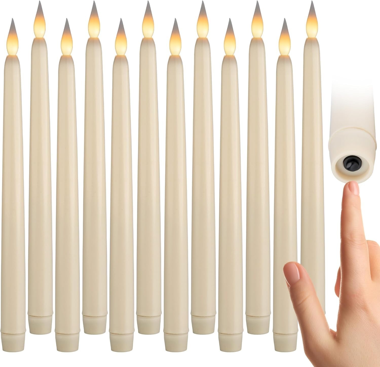 12 Pack 11” Ivory Flameless LED Taper Candles Flickering Battery Operated gallery