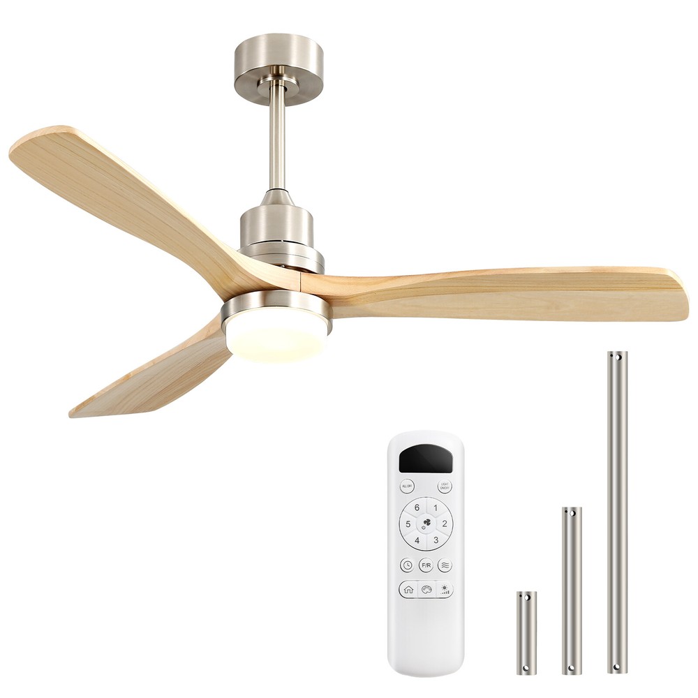 Nickel & Solid Wood Ceiling Fan with Dimmable LED & Remote Control/6 Speed/Quiet