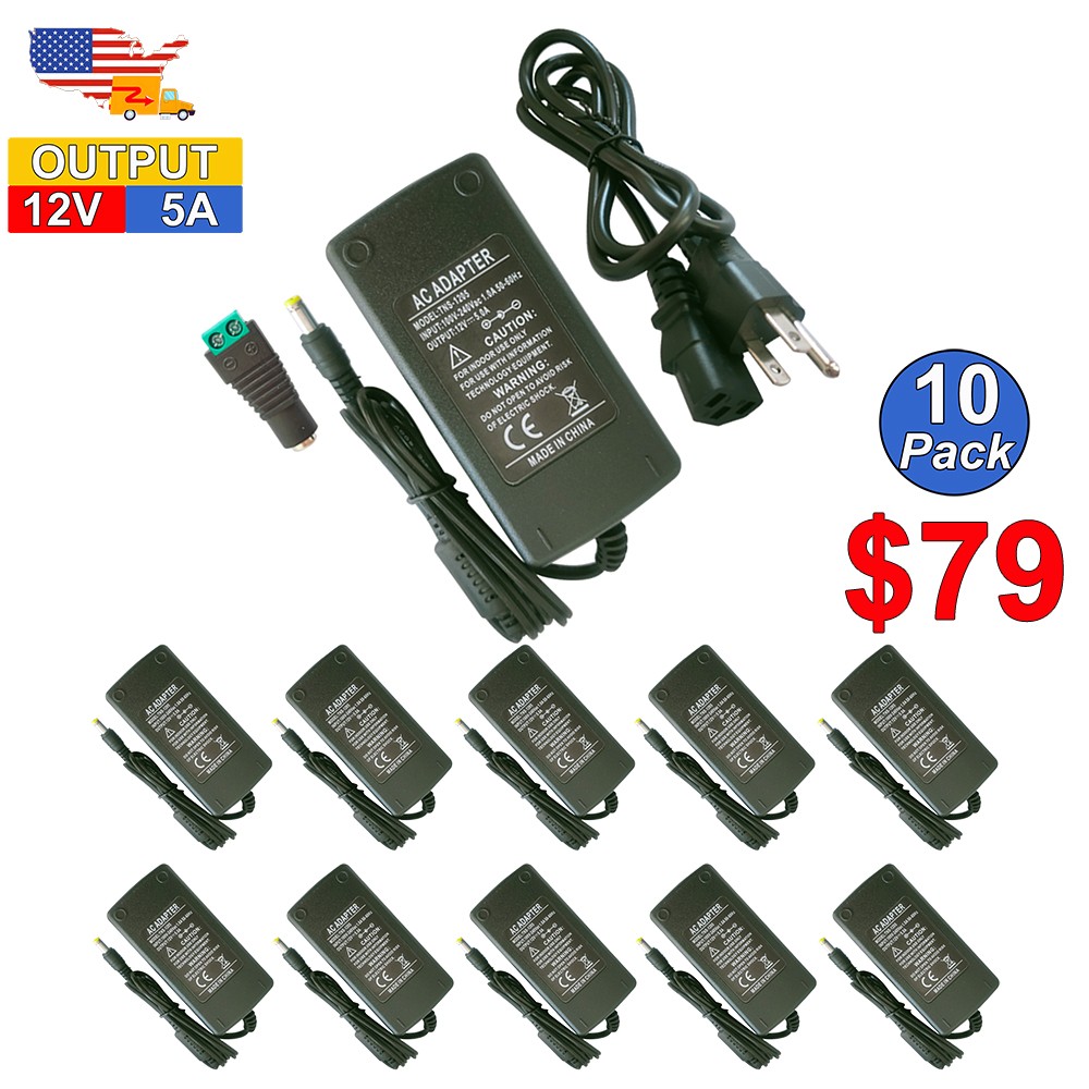 12V 5 Amp Power Supply AC/DC Adapter For PC & CCTV 10~50 Pack 60W Transformer gallery