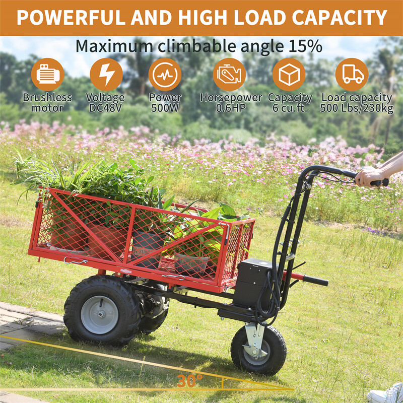 Wheelbarrow Utility Electric Powered Cart 500W Capacity 1000lbs for Yard Work gallery