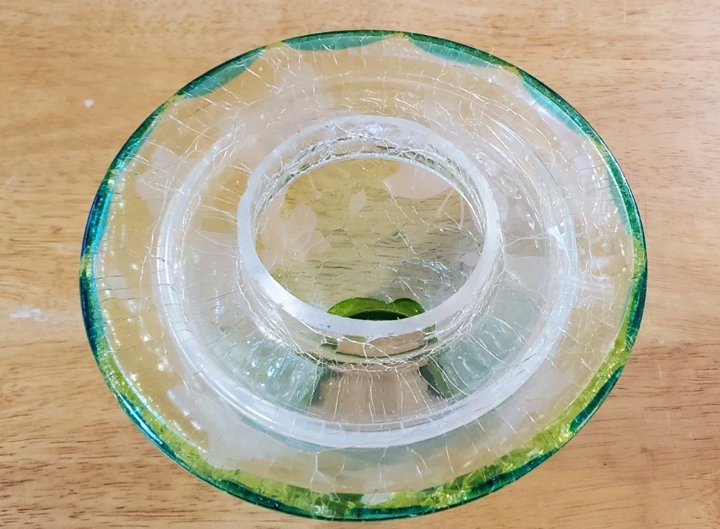 Yankee Candle Jar Shade Topper - Green Aqua Blue Crackle Glass Butterfly Pattern gallery