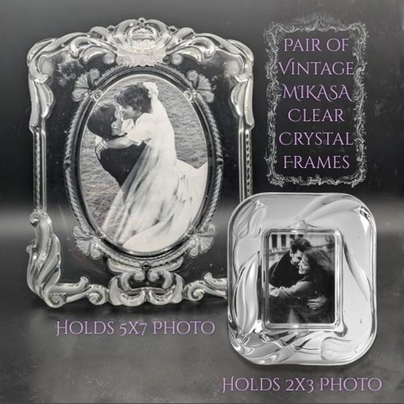 MIKASA Princess Crystal Frame Set 5x7 Oval & 2x3 Tulips Germany (Sold as 1 Set) gallery